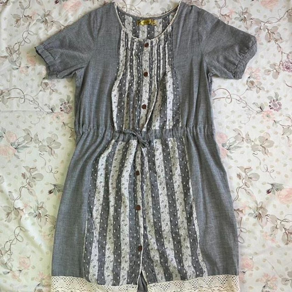 japanese brand mori‎ cottagecore mini dress with ties for a cinched waist